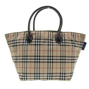 Burberry Blue Label Check Tote Bag Handbag Beige Tan Black